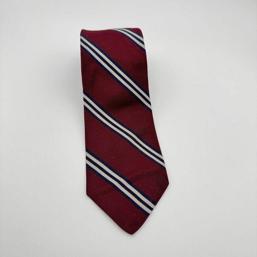 Brooks Brothers Makers Men's Silk Tie Burgundy Navy Stripe Made in USA 58 x 3.5